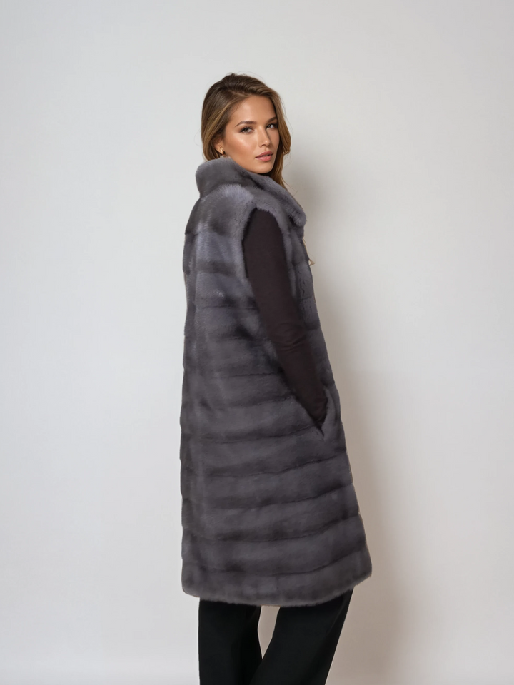 Chaleco Denise, 94 cm. - Collar - Visón - Mujer - Gris