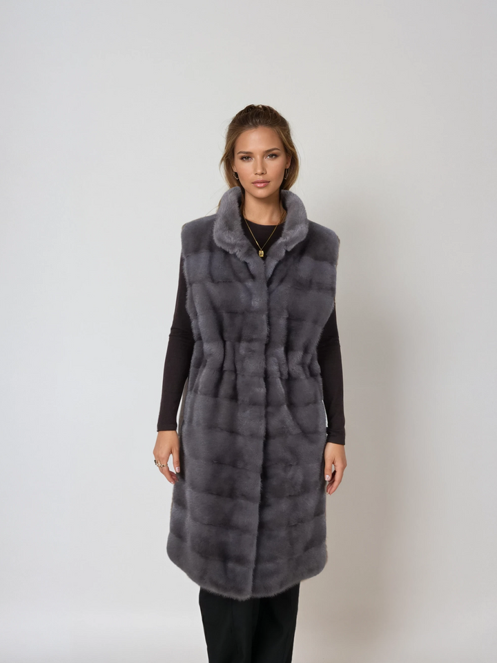Chaleco Denise, 94 cm. - Collar - Visón - Mujer - Gris