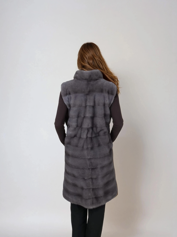 Chaleco Denise, 94 cm. - Collar - Visón - Mujer - Gris