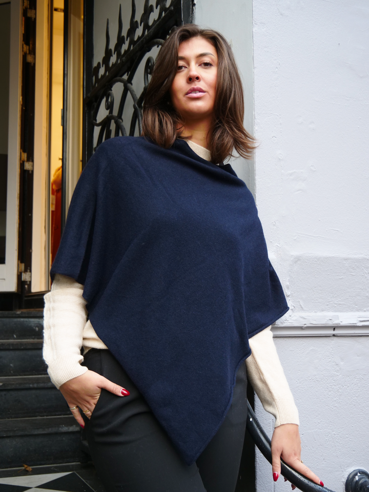 SY-24001 Poncho - 100% Cashmere - Damer - Mørkeblå