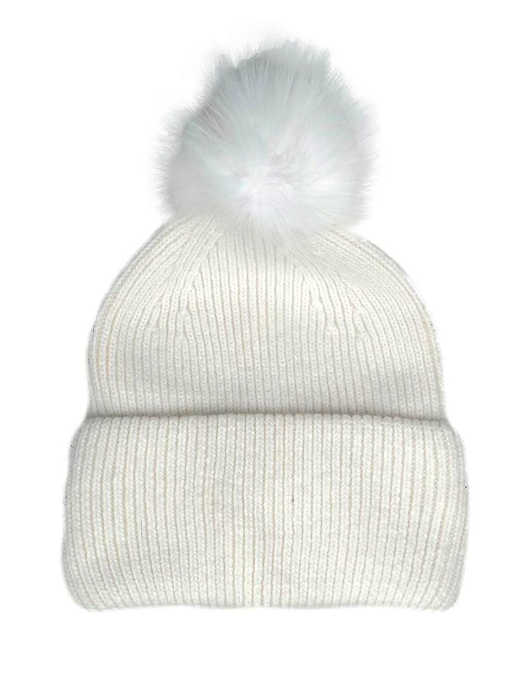 HL22C007 Muts van angorawol met pompon van bont - Wit