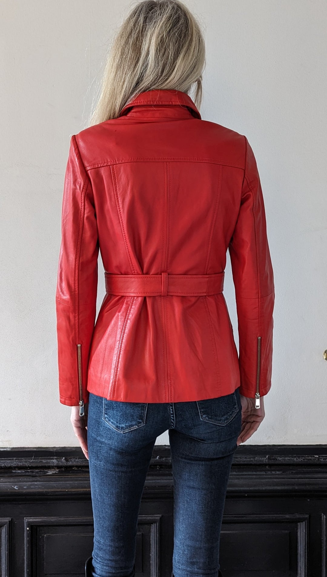 Glans, 65 cm. - Lamb Malli Leer - Dames - Vuurrood