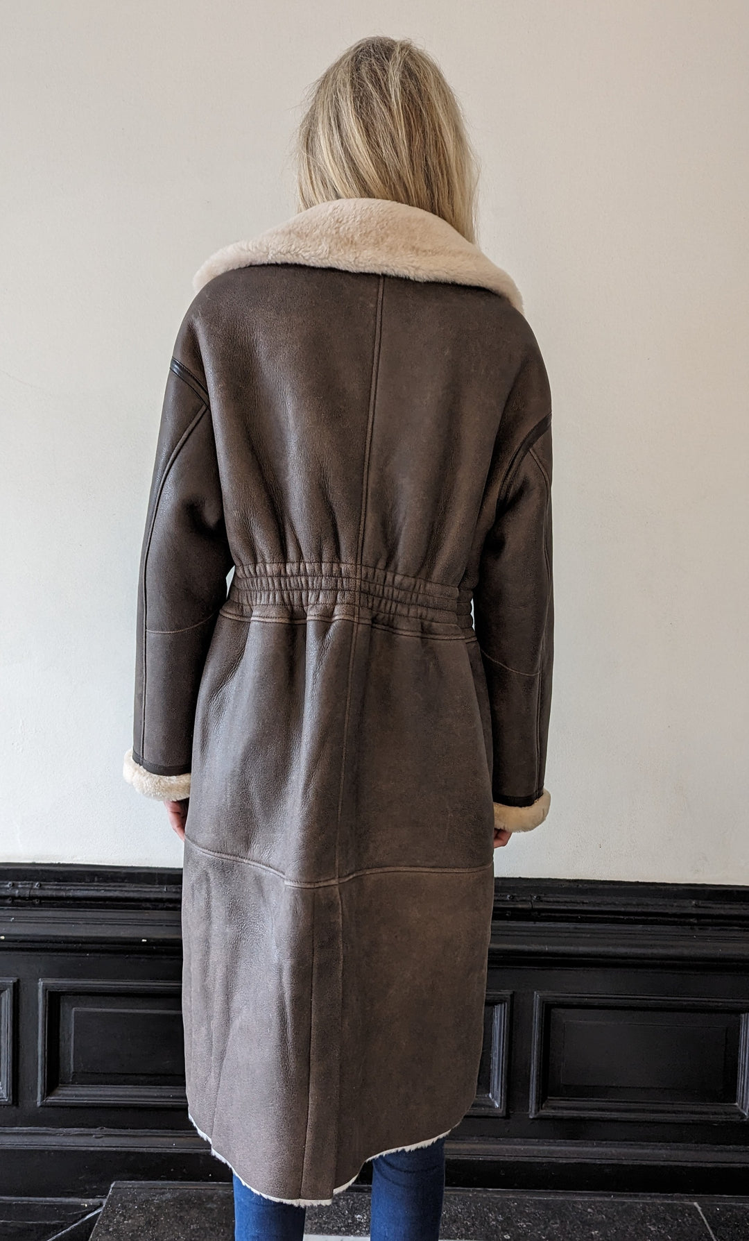 Honing, 110 cm. - Kraag - Nappa Lamb Crack Washed - Dames - Bruin