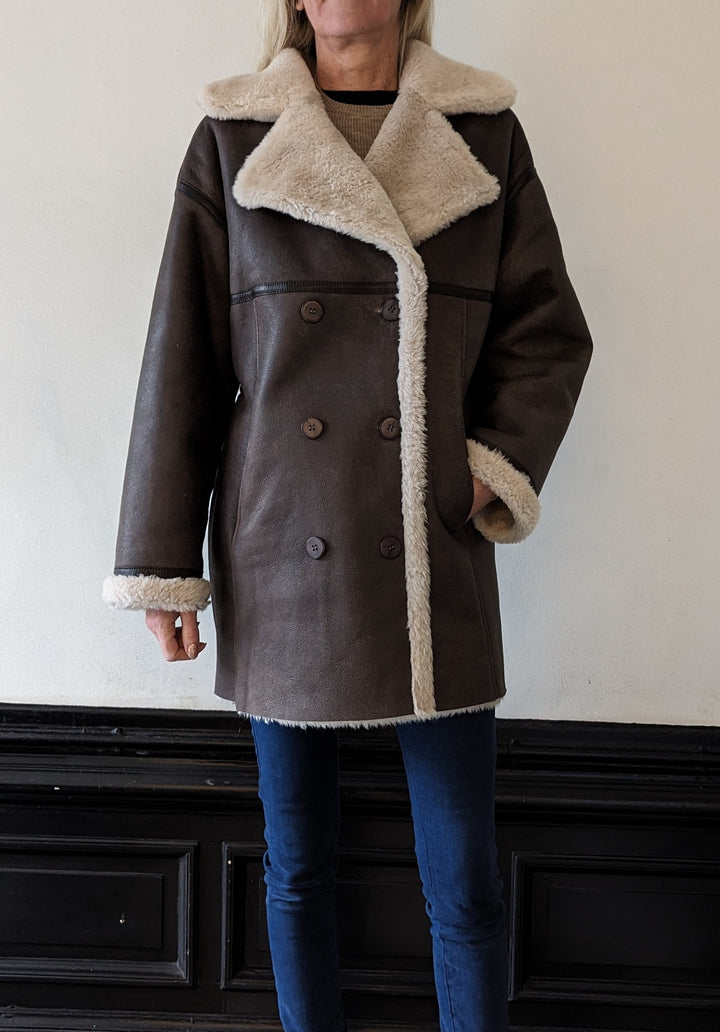 Van haar, 85 cm. - Kraag - Nappa Lamb Crack Washed - Dames - Bruin