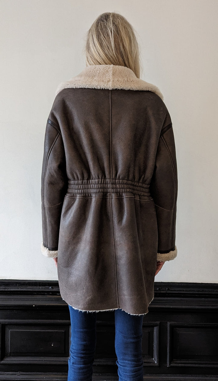 Van haar, 85 cm. - Kraag - Nappa Lamb Crack Washed - Dames - Bruin