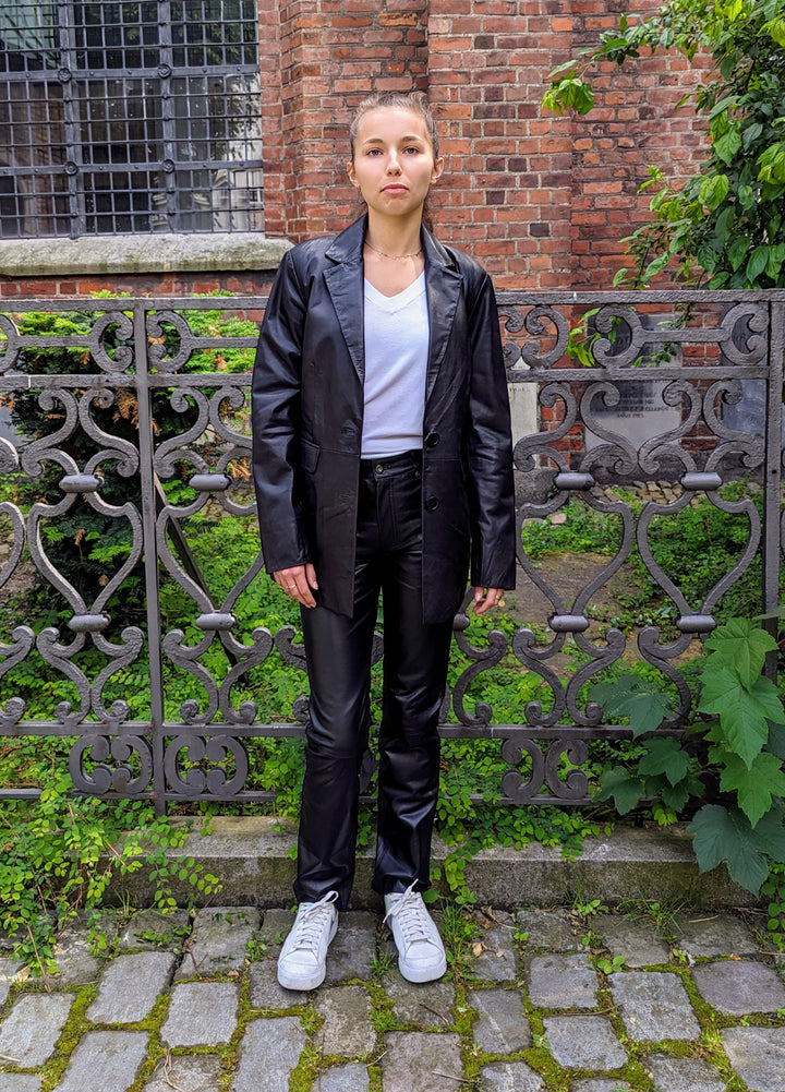 Julissia Blazer, 73 cm. - Lam Malli Leer - Dames - Zwart