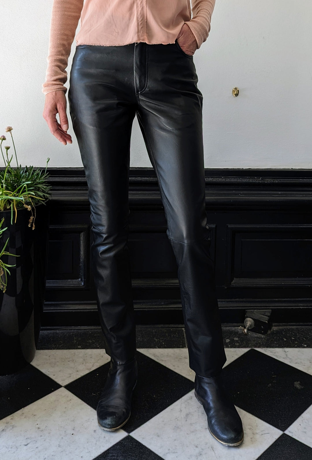 Jill Trouser - Pantalón de piel de napa de cordero - Mujer - Negro