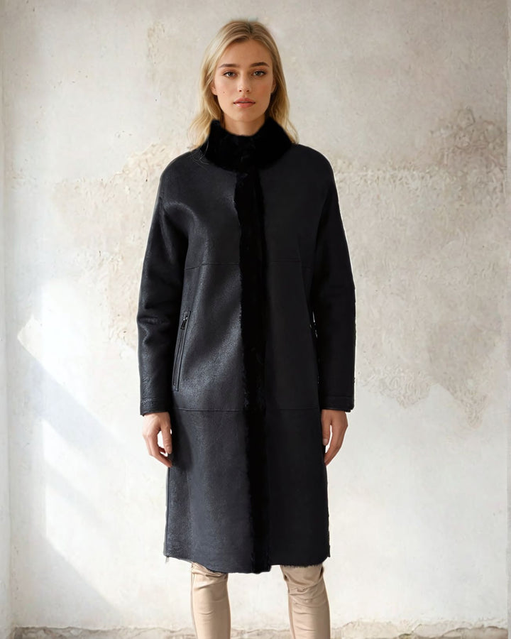 Carol, 105 cm. - Nappa lammefrakke - Dame - Sort