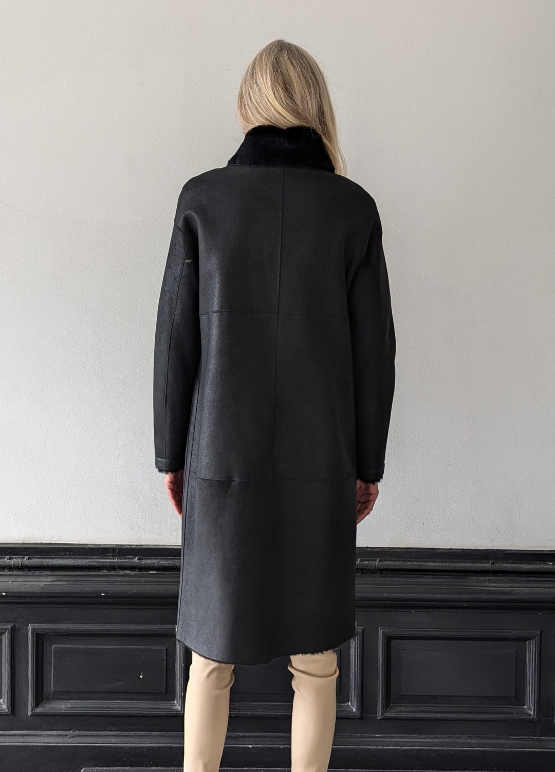 Carol, 105 cm. - Nappa lammefrakke - Dame - Sort