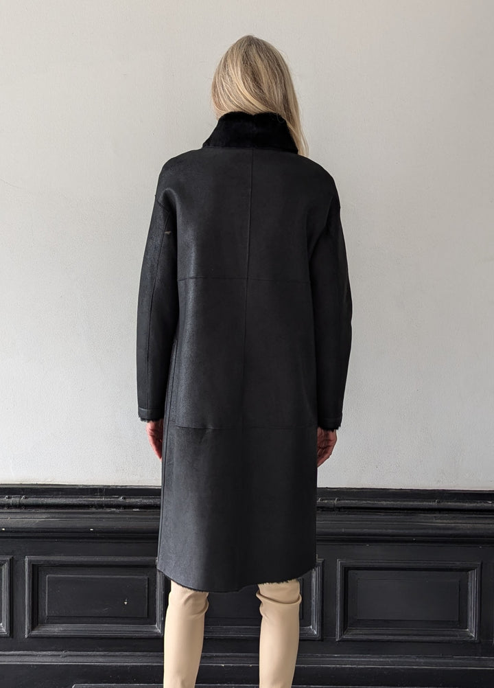 Carol, 105 cm. - Nappa lammefrakke - Dame - Sort