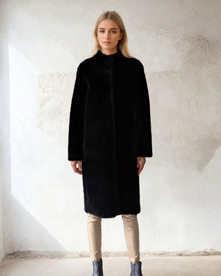 Carol, 105 cm. - Nappa lammefrakke - Dame - Sort