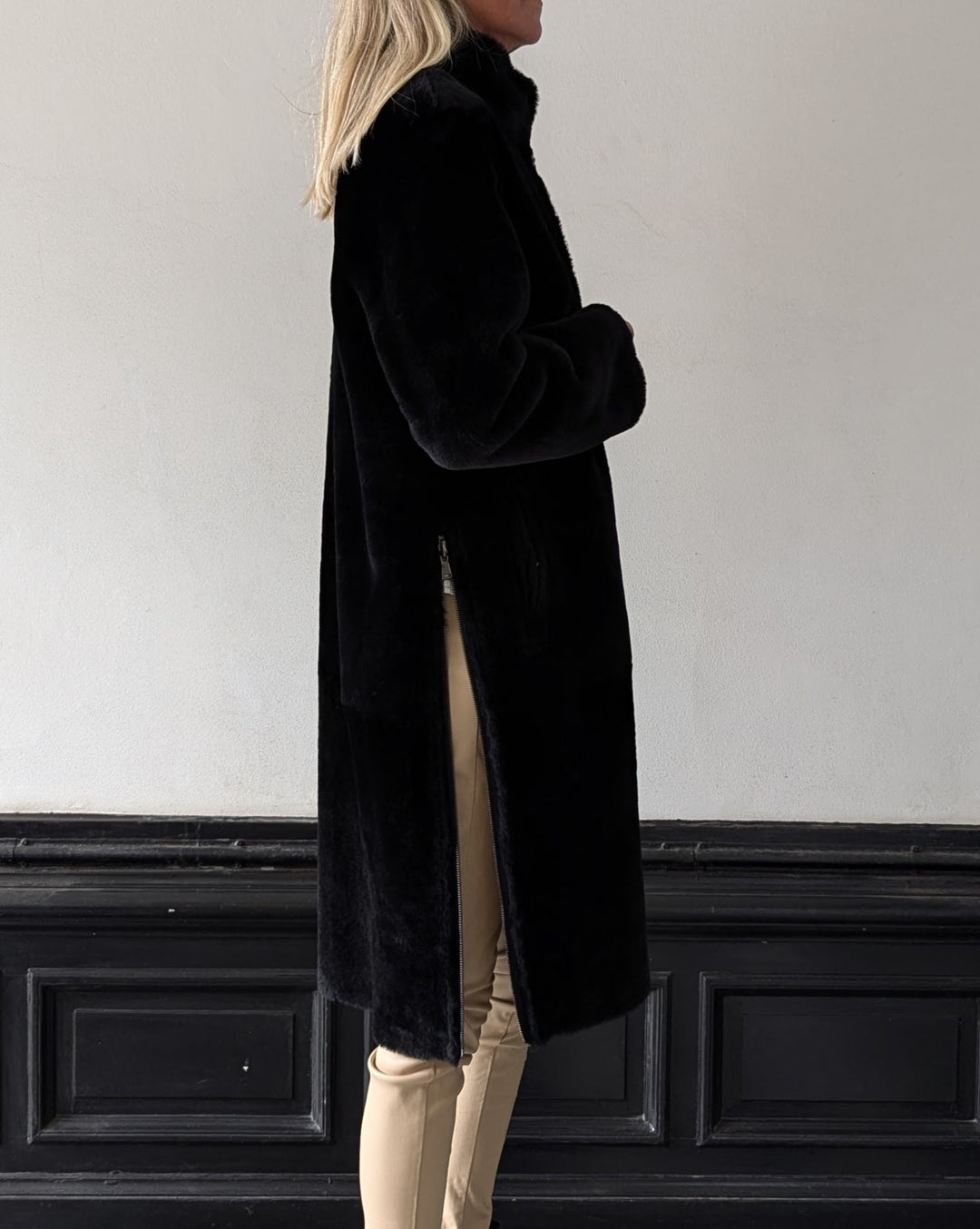 Carol, 105 cm. - Nappa lammefrakke - Dame - Sort