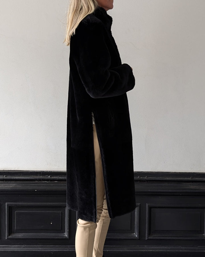 Carol, 105 cm. - Nappa lammefrakke - Dame - Sort