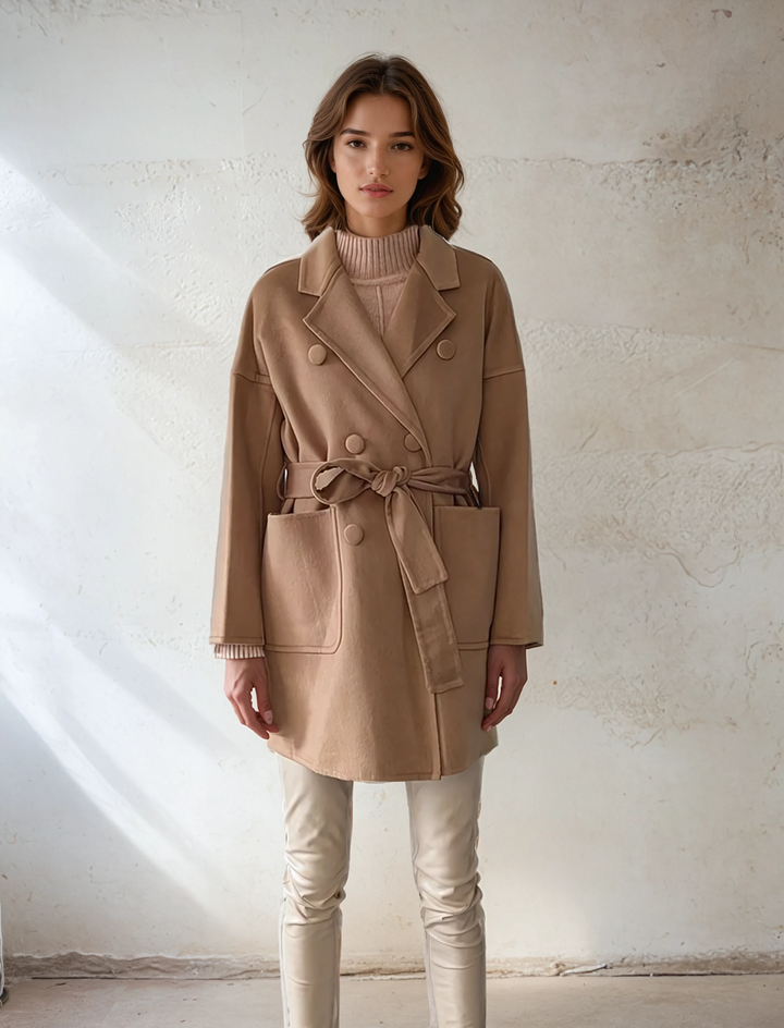 Heda, 85 cm. - Kraag - Wollen jasje - Dames - Camel