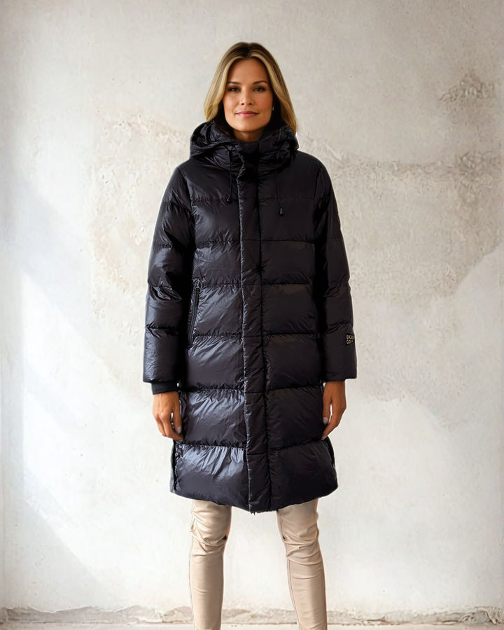Harriet, 95 cm. - Dunjakke med hette - Dame - Sort