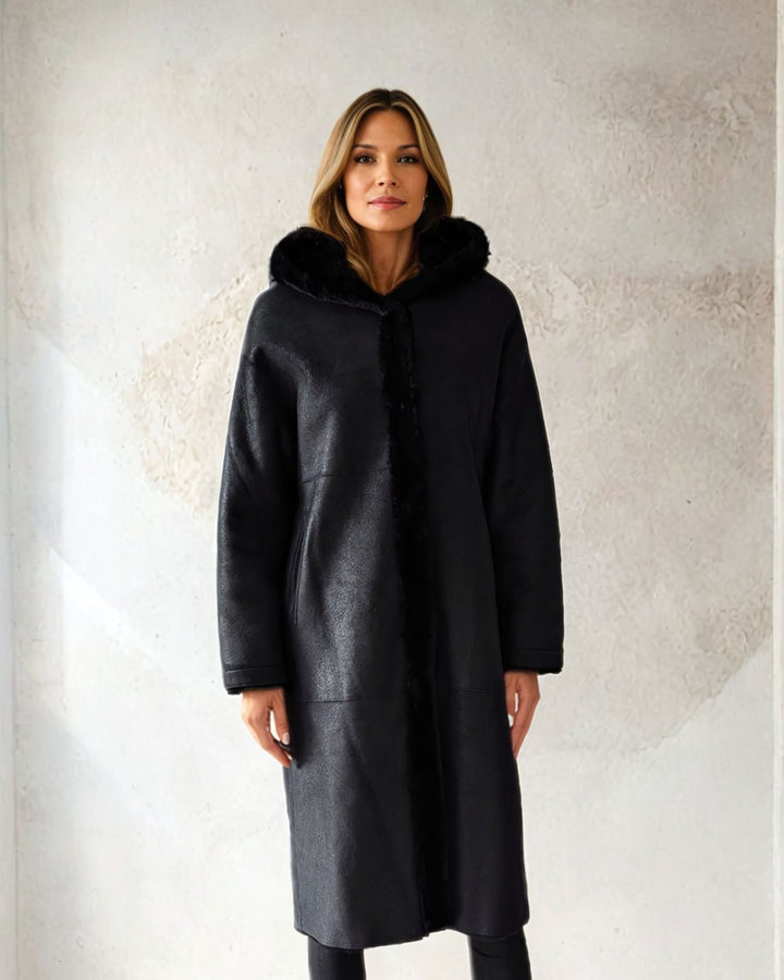Ausron, 110 cm. - Huva - Nappa Lamb Crack - Dam - Svart