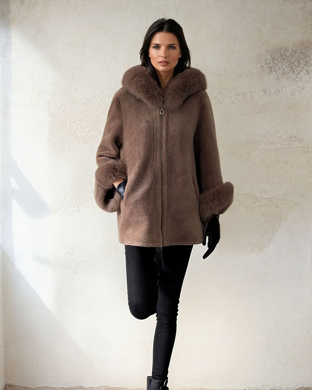 Franciane, 78 cm. - Hette - Air 100% ulljakke - Dame - Kastanje