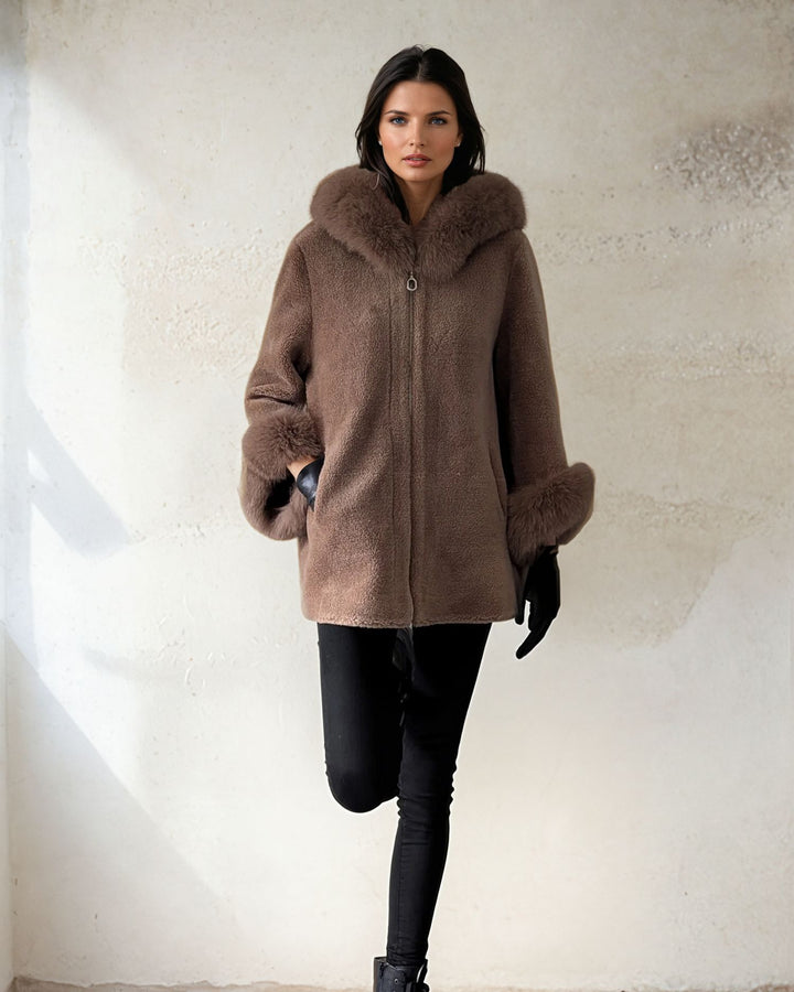 Franciane, 78 cm. - Hette - Air 100% ulljakke - Dame - Kastanje