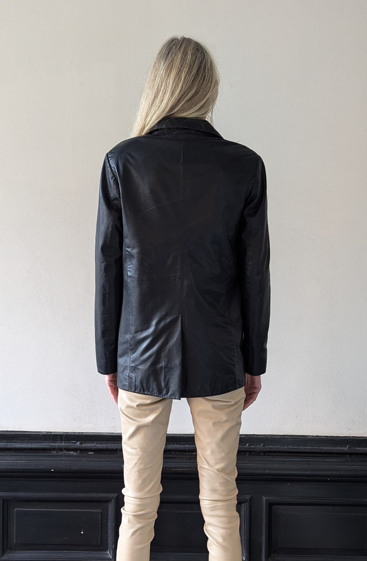 Julissia Blazer, 73 cm. - Lam Malli Leer - Dames - Zwart