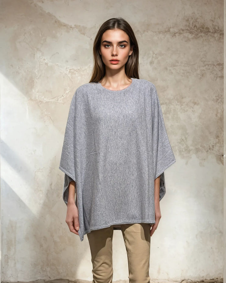 SY-9026 Poncho - 100% Pure Cashmere - Dam - Elgrå