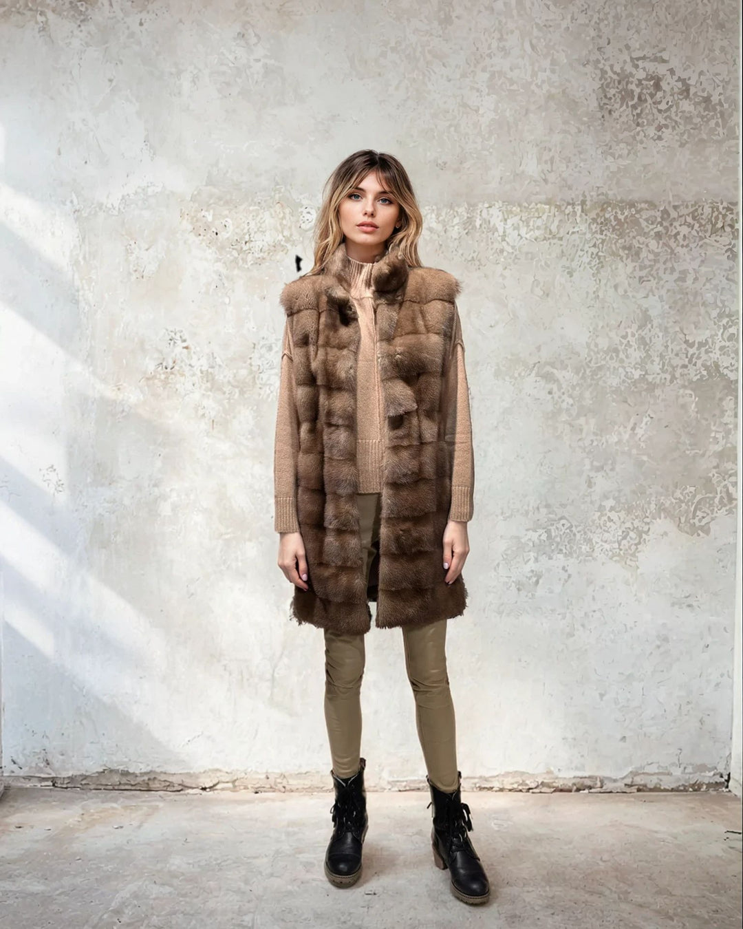 Chaleco Denise, 90 cm. - Collar - Visón - Mujer - Marrón