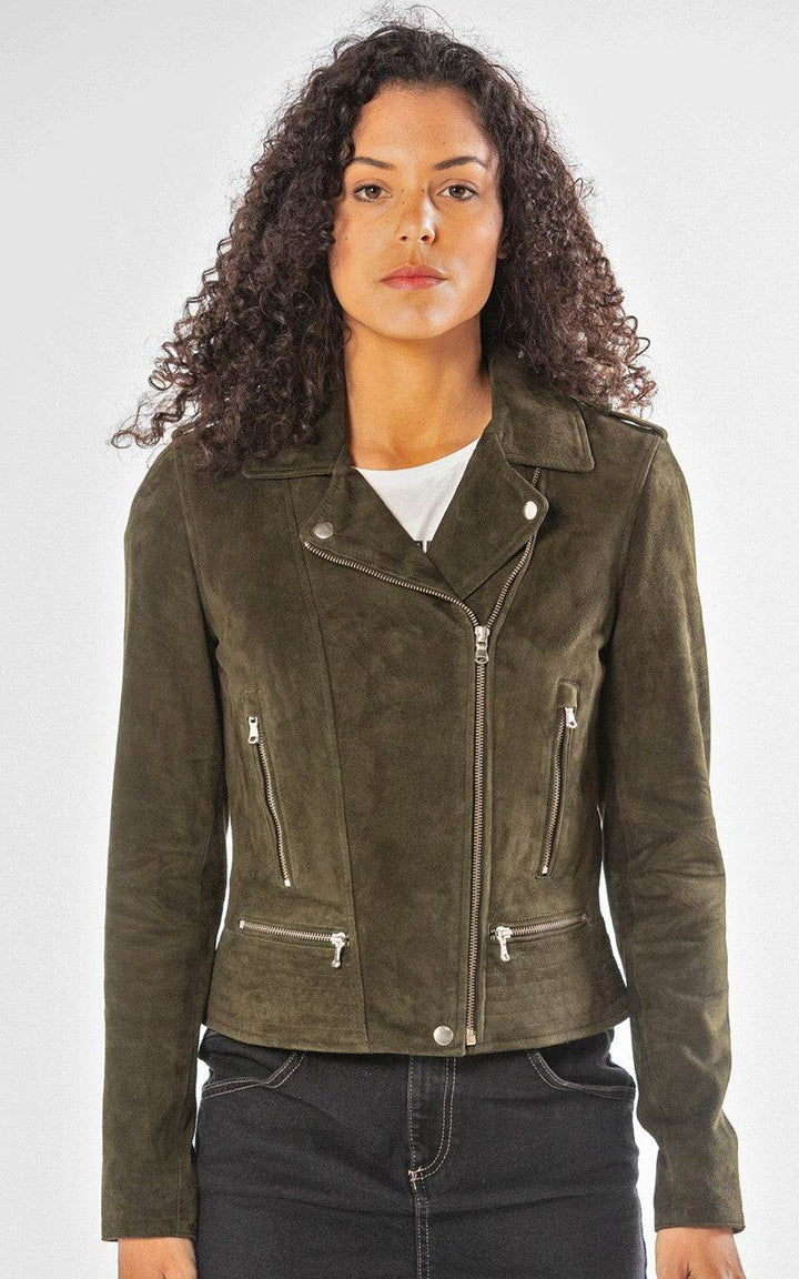 Khaki Vela Goat Suede Blouson - Women