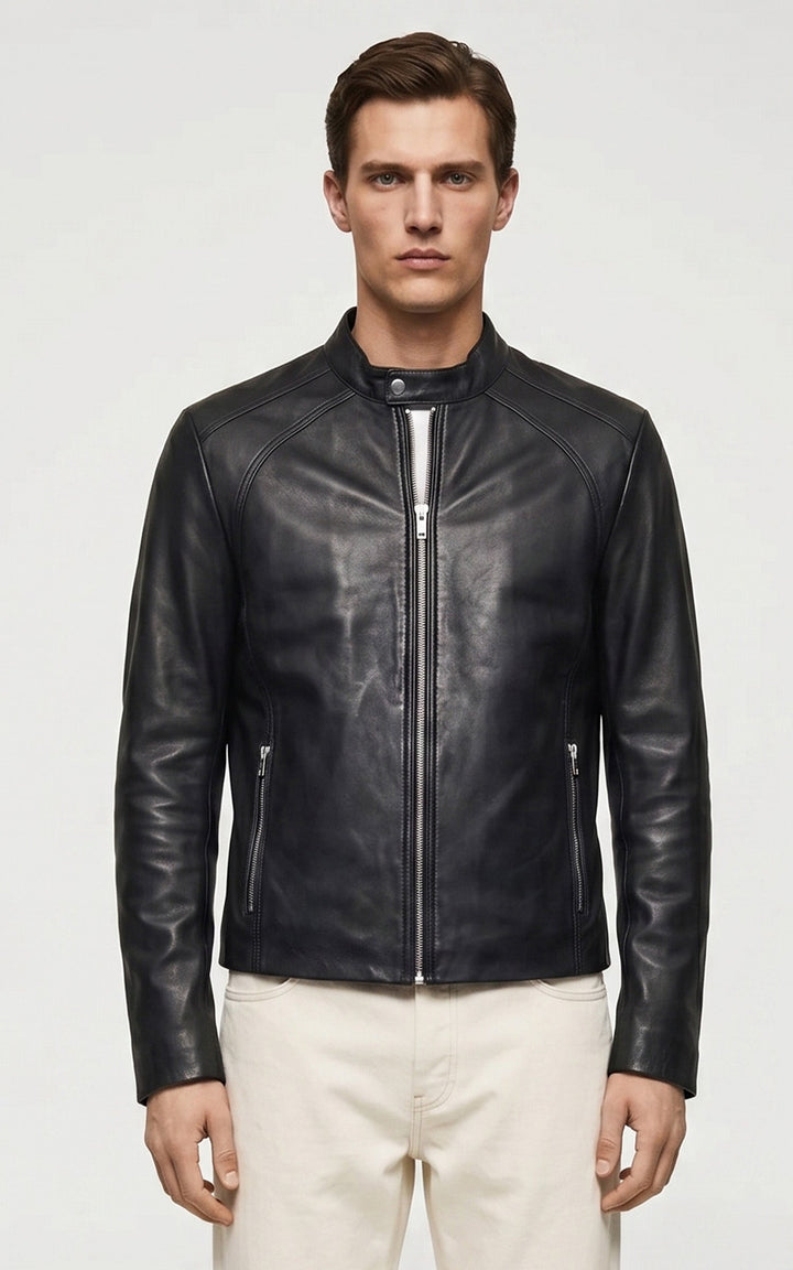 Leni Black Leather Biker Jacket - Men