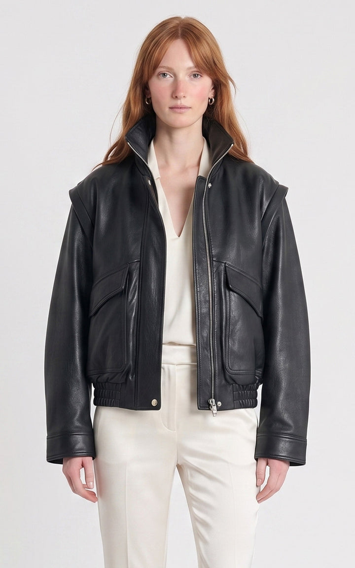 Black Serge Pariente Leather Jacket - Women