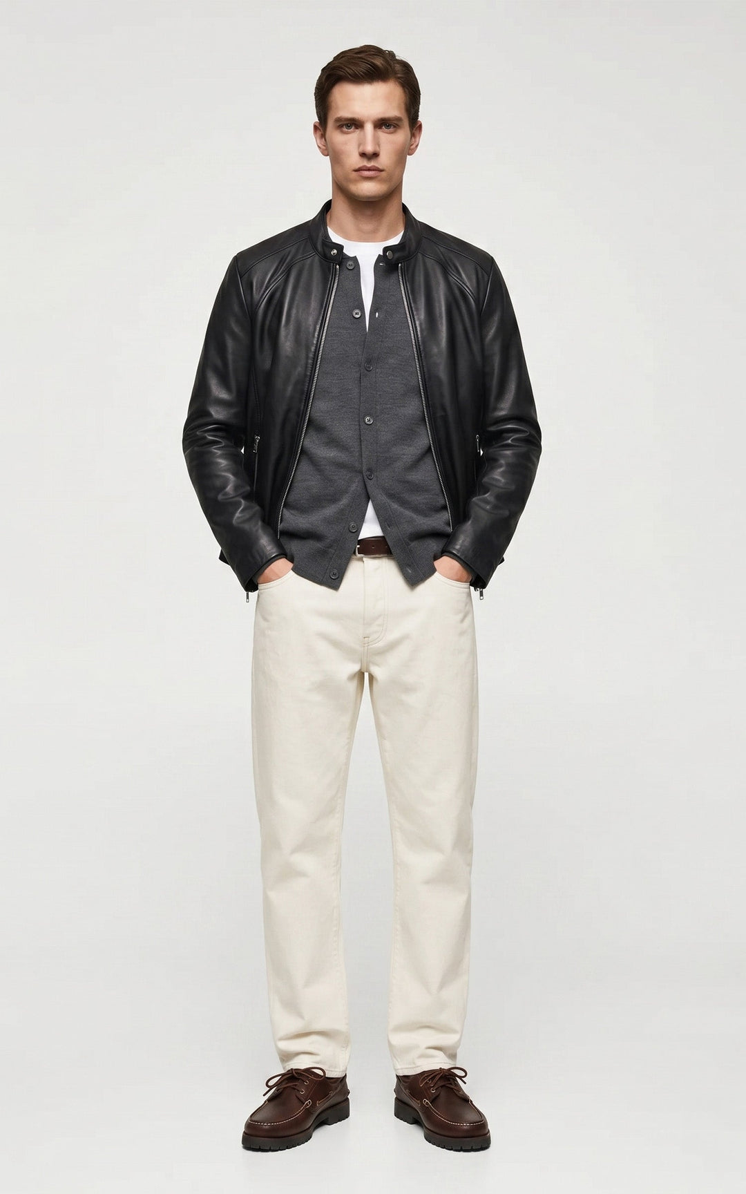 Leni Black Leather Biker Jacket - Men