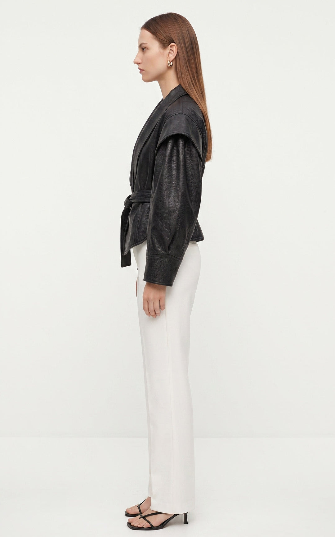 Black Mia Belted Leather Jacket - Women