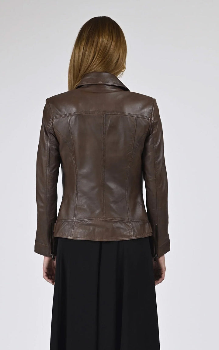 Brown Janni Leather Biker Jacket - Women