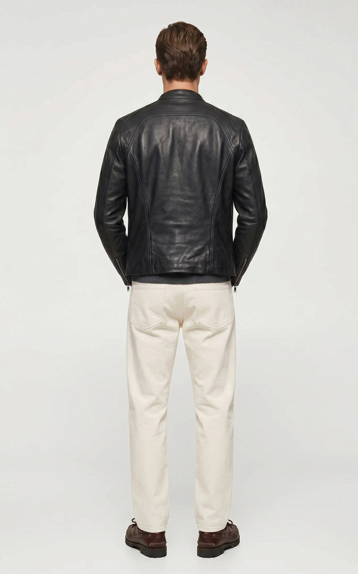 Leni Black Leather Biker Jacket - Men