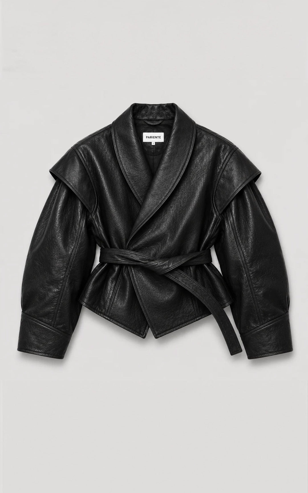 Black Mia Belted Leather Jacket - Women