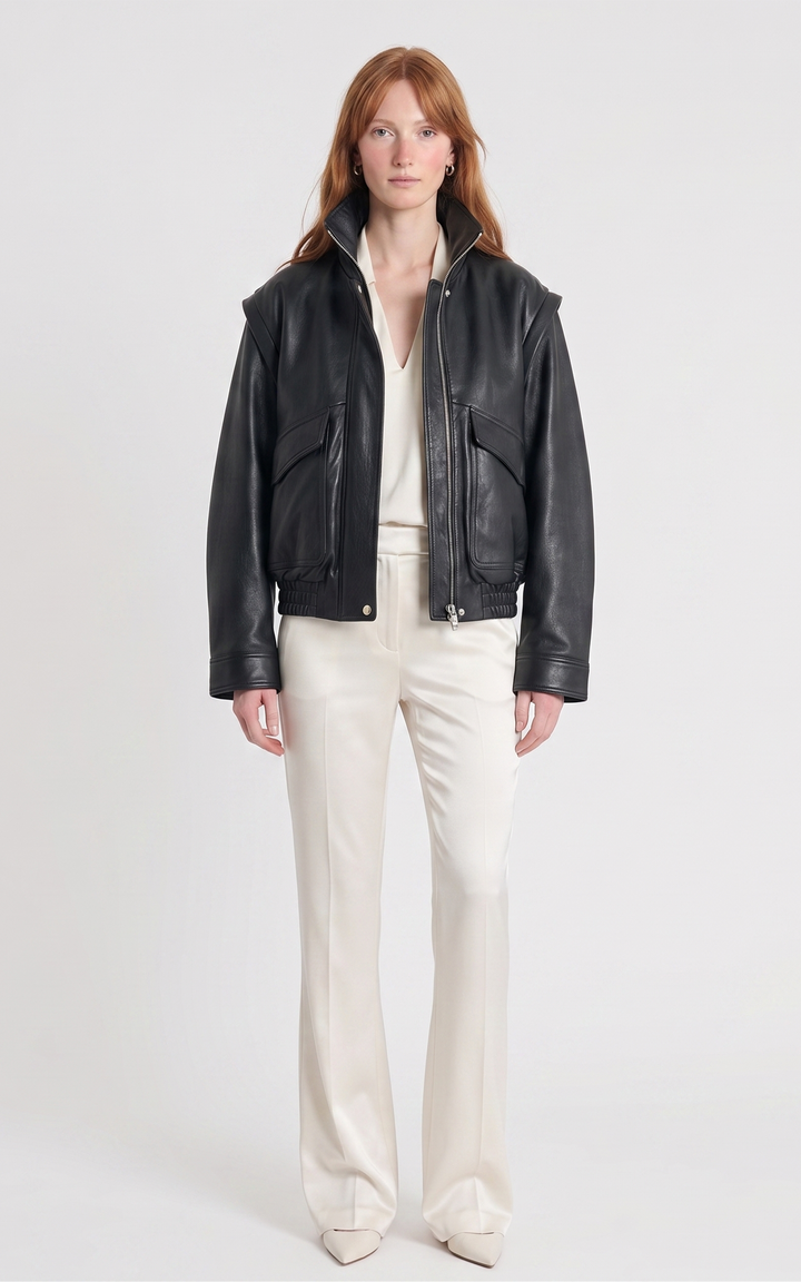 Black Serge Pariente Leather Jacket - Women