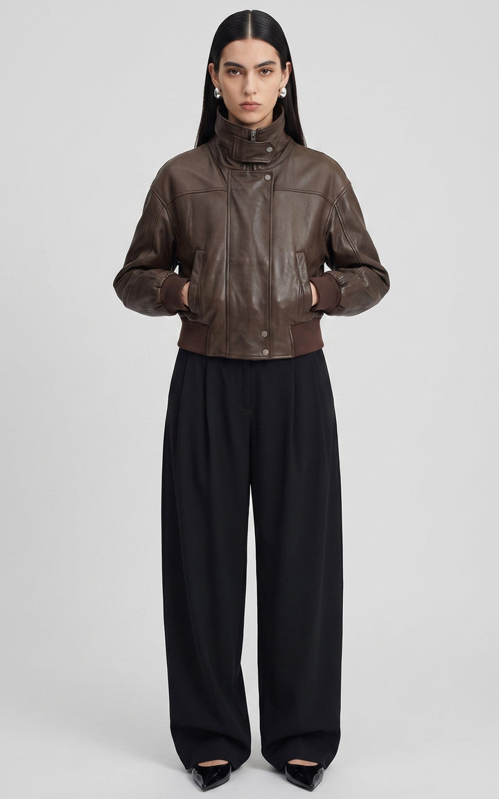Brown Henriette Short Leather Blouson - Women