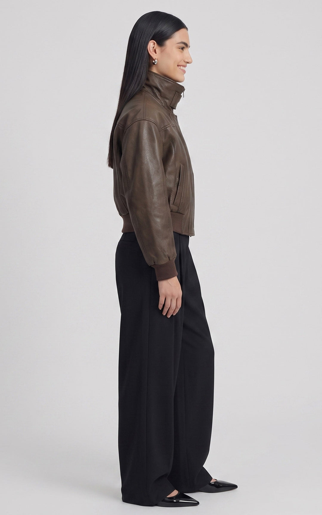 Brown Henriette Short Leather Blouson - Women