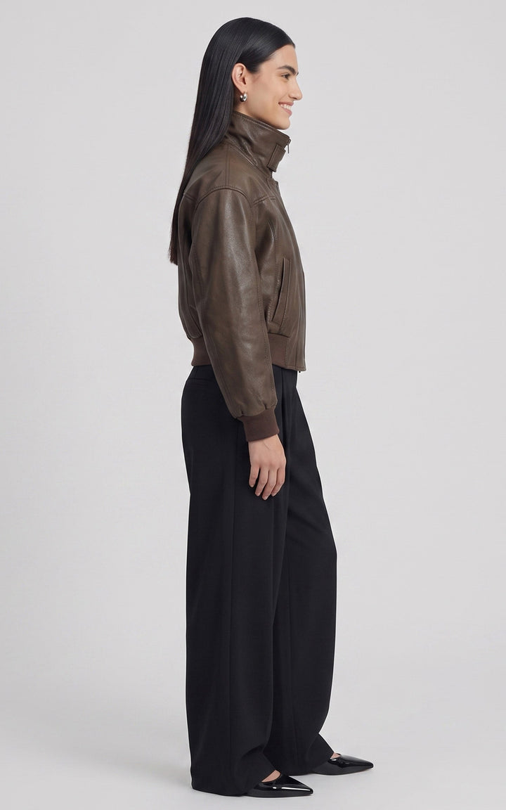 Brown Henriette Short Leather Blouson - Women