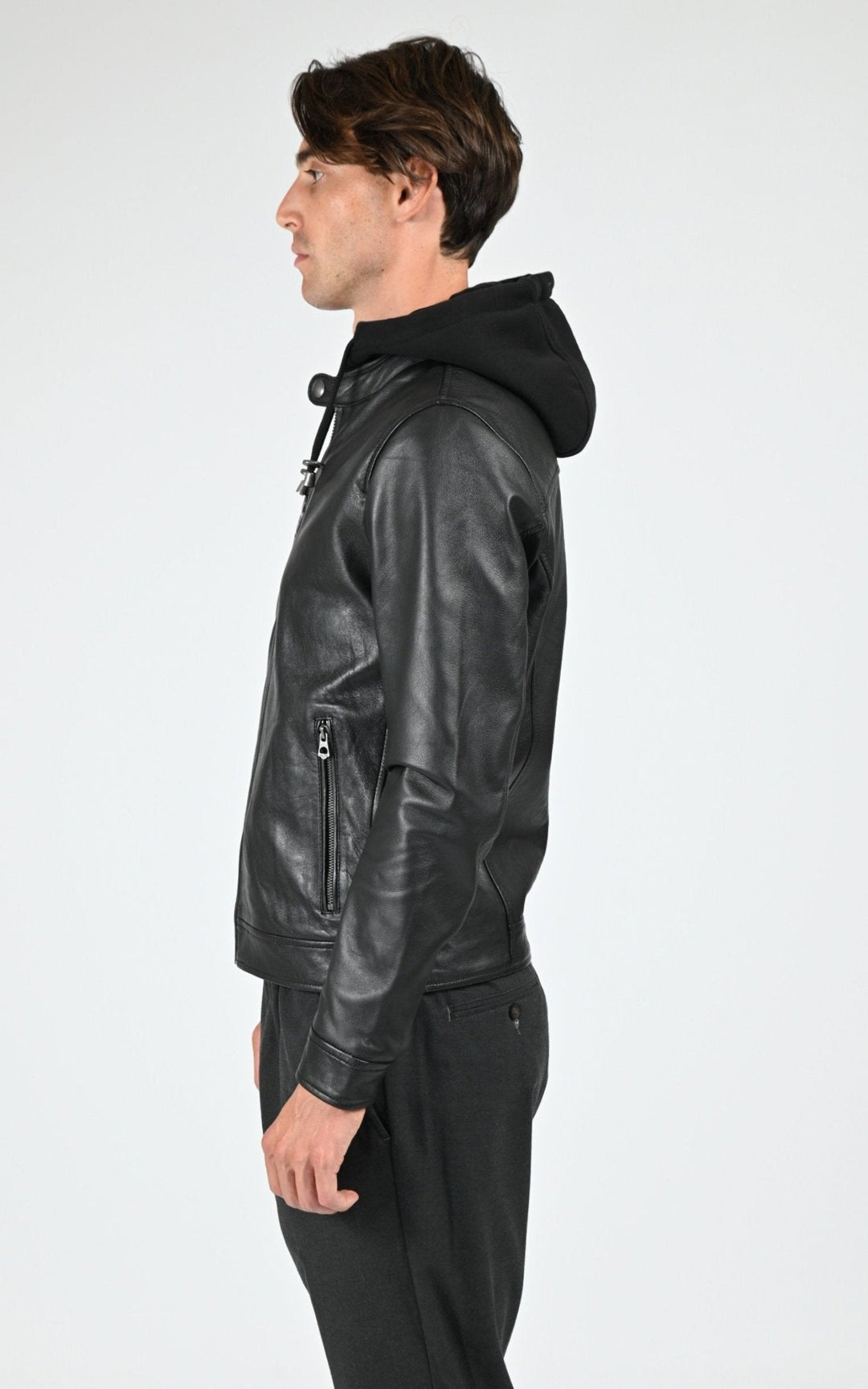 Blouson Cuir Homme Daytona 73, modèle Shafter hood 104441 de couleur black