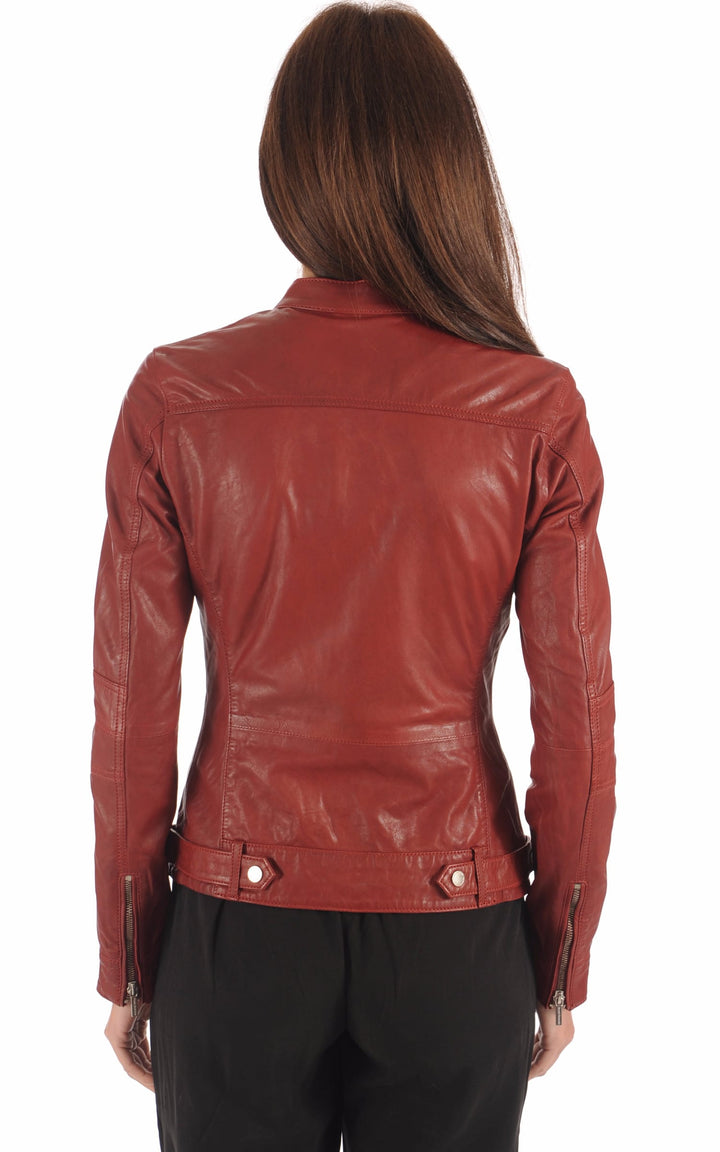 Blouson Cuir Femme Rose garden, modèle Silene 100104 de couleur rouge