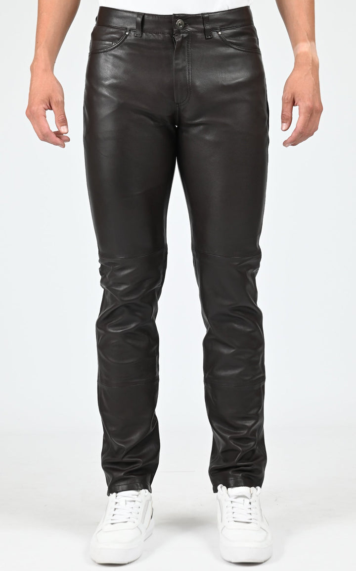 Brown Sexy Man Slim Leather Pants - Men