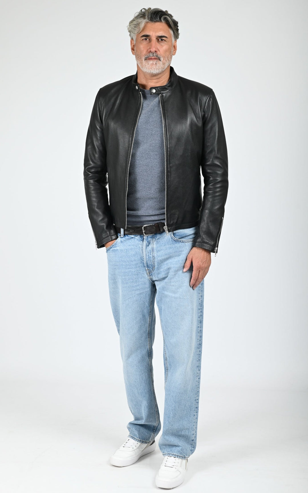 Style 20 Black Leather Biker Jacket - Men