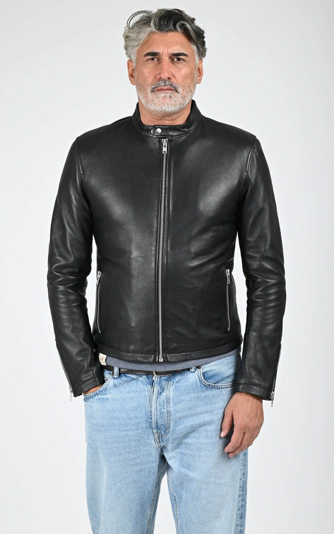 Style 20 Black Leather Biker Jacket - Men