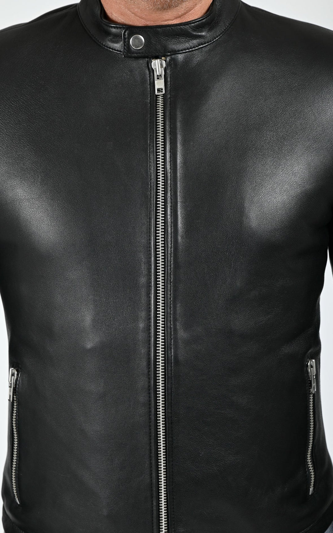 Style 20 Black Leather Biker Jacket - Men