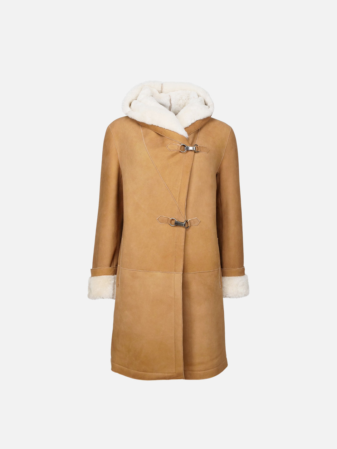 969, 90 cm. - Hette - Semsket lammejakke - Dame - Cognac