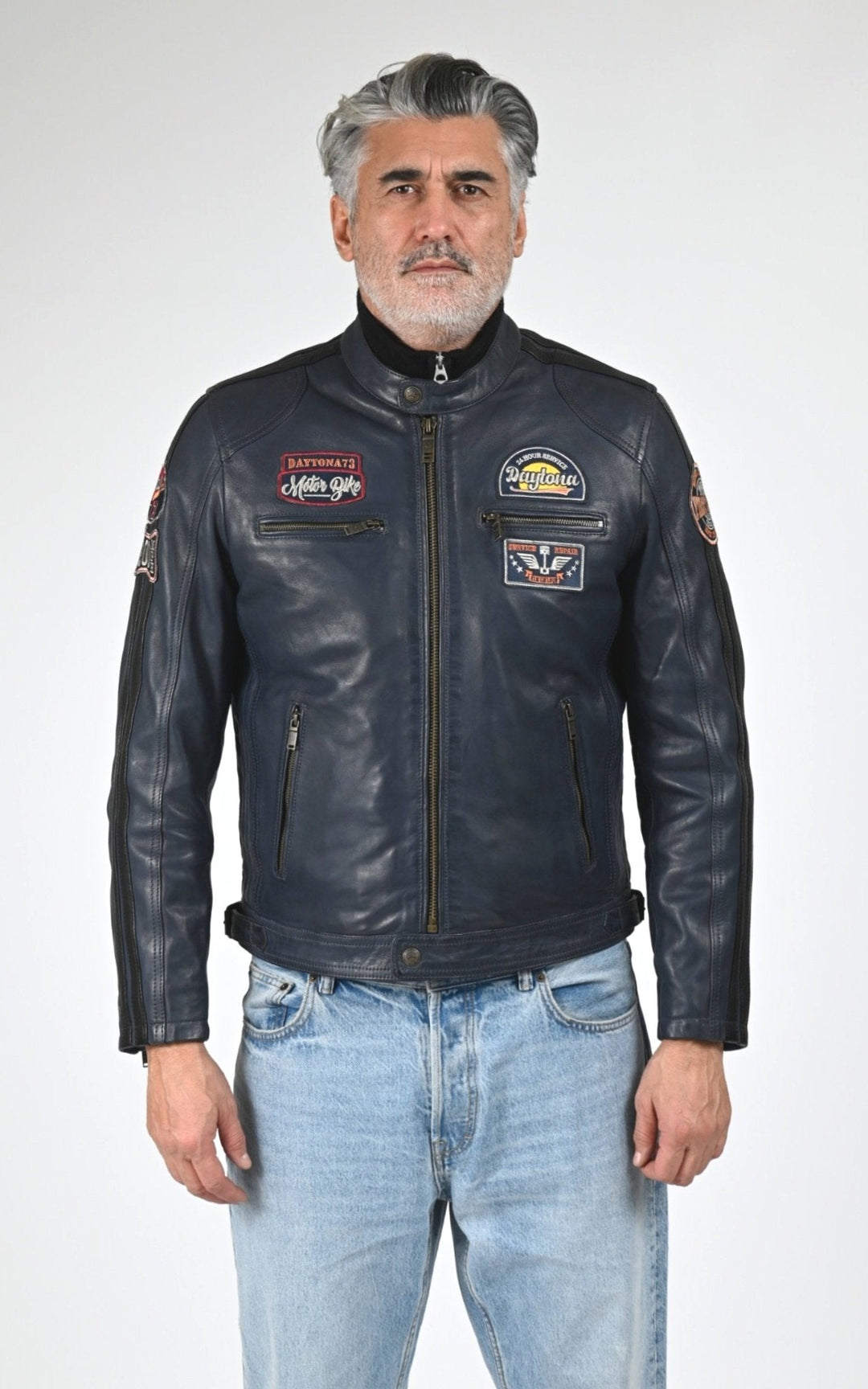 Blouson Cuir Homme Daytona 73, modèle Tormo 104383 de couleur short blue