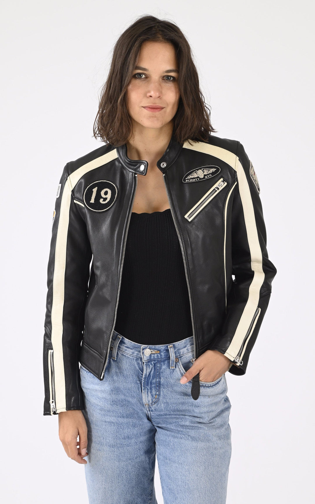 A "LCW INDIANA" Noir Schott Blouson Femme opened photo