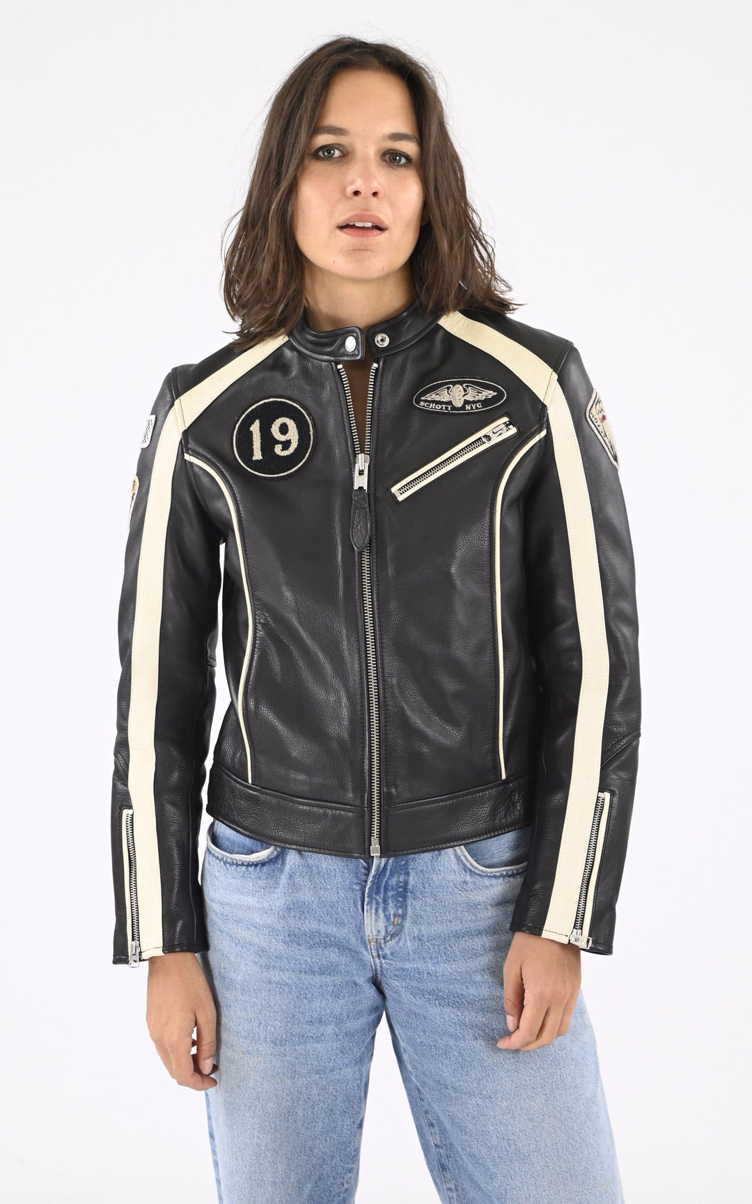 A "LCW INDIANA" Noir Schott Blouson Femme closed photo