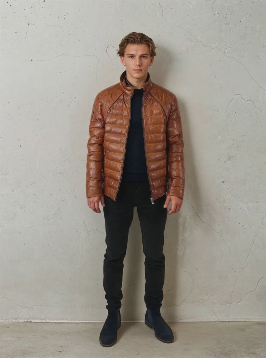 Freddy, 65 cm. - Lammelæder - Mand - Cognac