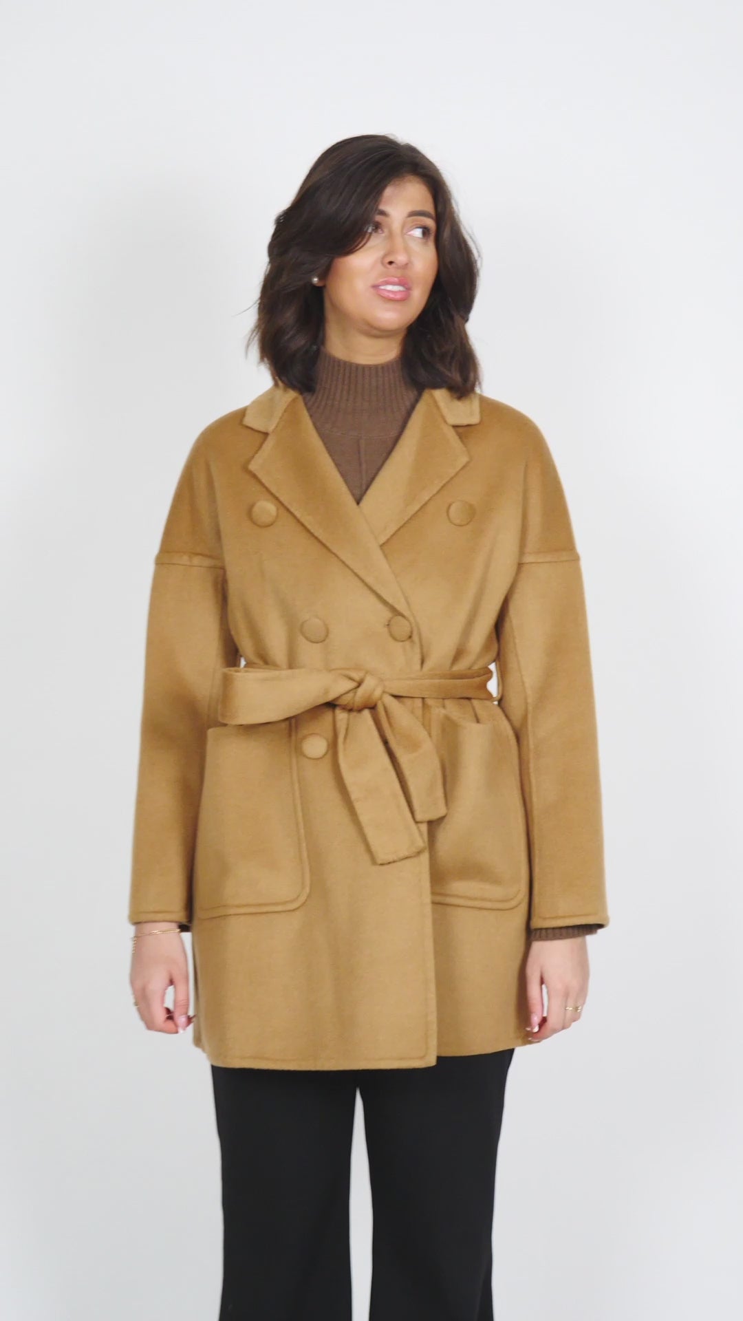 Heda, 85 cm. - Kraag - Wollen jasje - Dames - Camel