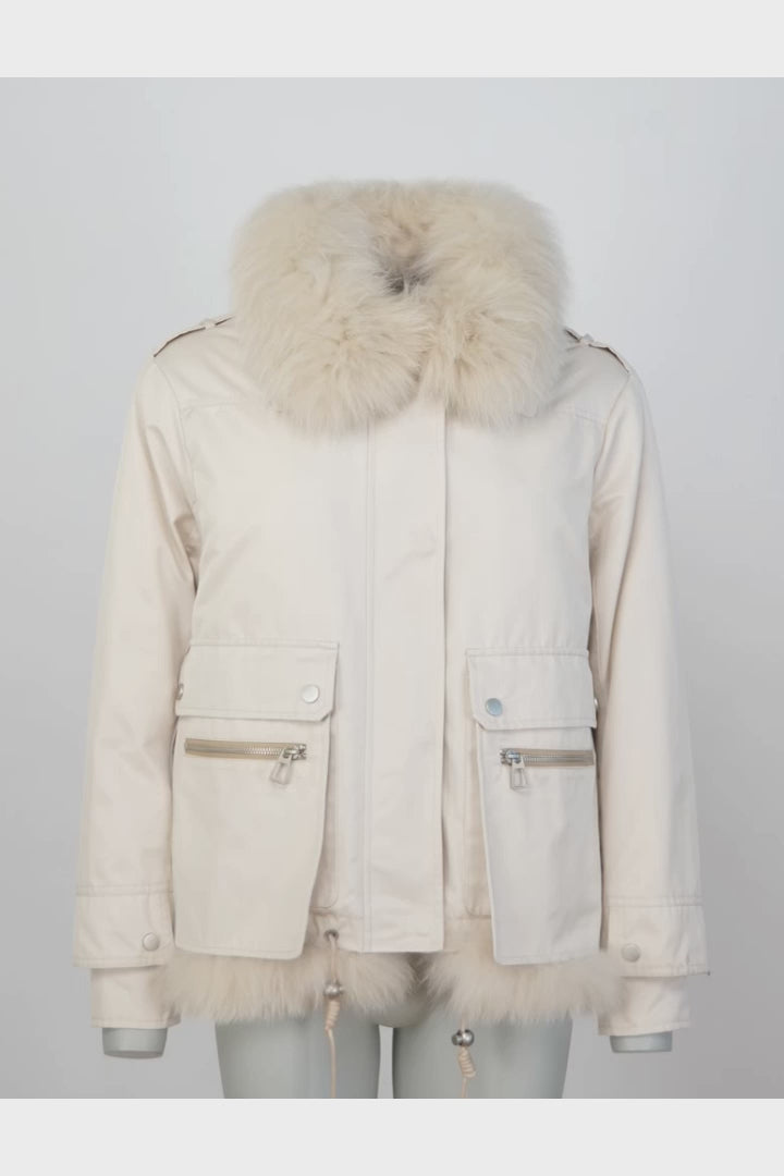 Fideline, 61 cm. - Textiel jack met bontkraag - Dames - Off White